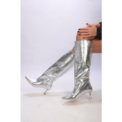 Shoeberry Women's Misa Silver Cracked Patent Leather Daily Boots Cene