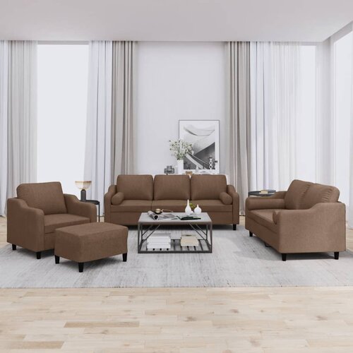  4-dijelni set sofa s jastucima smeđi od tkanine Cijene