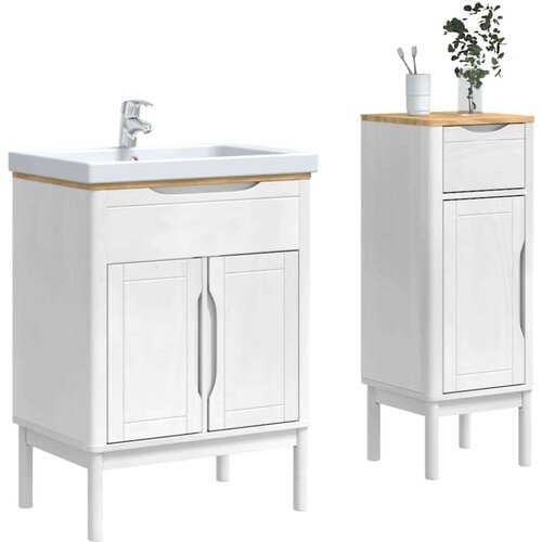  Set namje&amp;scaron;taja za kupaonicu 2 pcs Bijelo Čvrsto borovo drvo Slike
