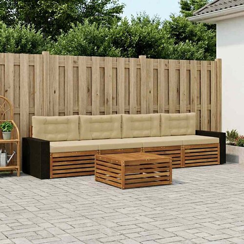  Set vanjskih sofa 5 kom. Prirodna i bež Čvrsto drvo akacije 79 x 79 x 37 cm Cene