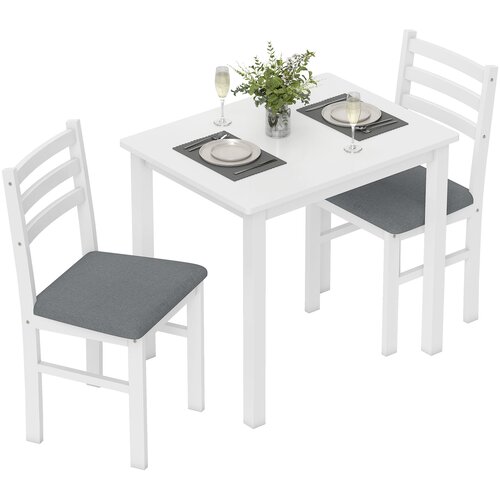 HOMCOM jedilni komplet kavčuk les, MDF 80D x 60&Scaron; x 74,5V cm Bel, (5000242609) Cene