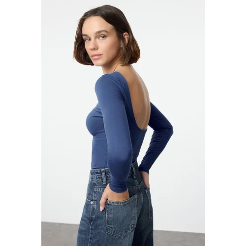 Trendyol Saks Cotton Backless Fitted Stretch Knitted Blouse