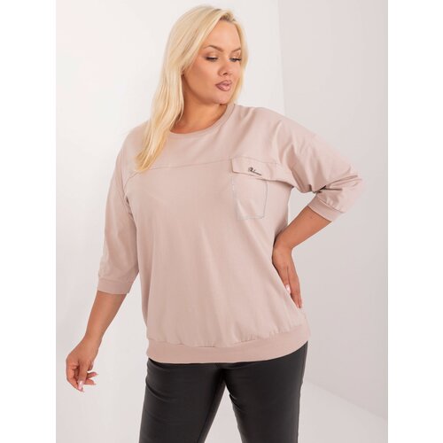 Fashion Hunters Beige women&amp;#039;s oversize blouse with 3/4 sleeves Slike