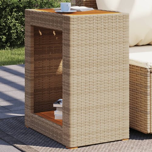 VidaXL Vrtni bočni stolić s drvenom pločom bež 60x40x75 cm poliratan Slike