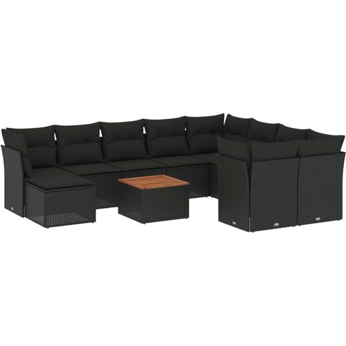 VidaXL 11-dijelni set vrtnih sofa od poliratana s jastucima crni Slike