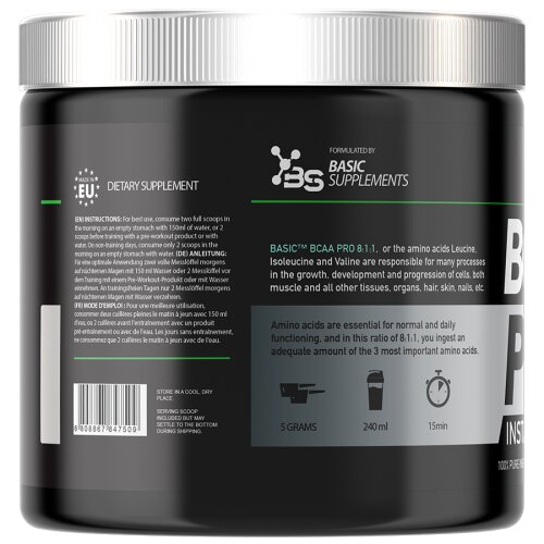Basic Supplements bcaa pro 8:1:1 &amp;ndash; napredna formula za mi&amp;scaron;ićni oporavak i rast neutralan Slike