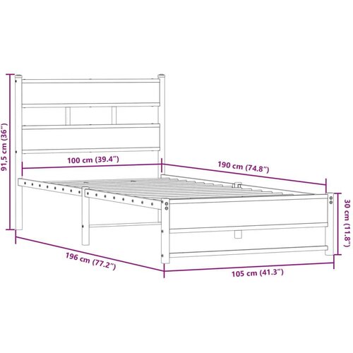VidaXL Metalni okvir kreveta bez madraca boja hrasta 100x190 cm Slike