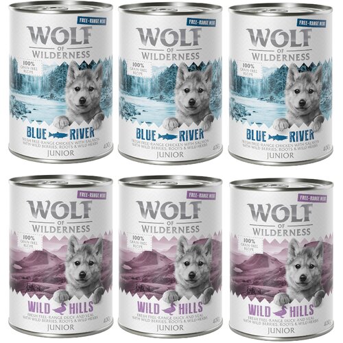 Wolf of Wilderness 10% popust! Mokra pasja hrana mešana pakiranja - 6 x 400 g: JUNIOR ''Free-Range Meat'' mešano pakiranje Cene