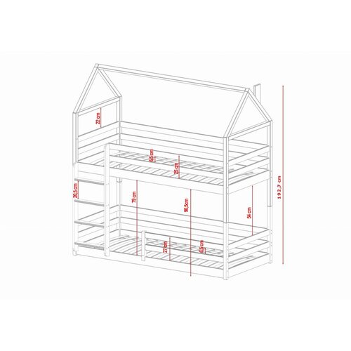 Molarem Home Drveni dječji krevet na kat Axel - bijeli - 180x80 cm - Madrac PE pjena 8 cm-spužvasti madrac Slike
