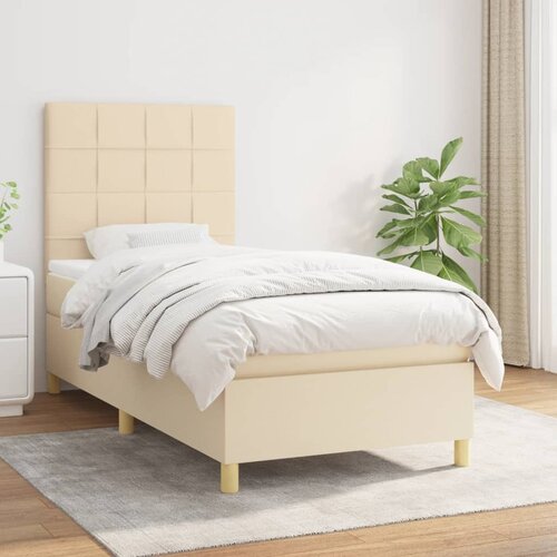  The Living Store Box spring postelja z vzmetnico krem 90x190 cm blago - Box Spring Postelja, (21439961) Slike