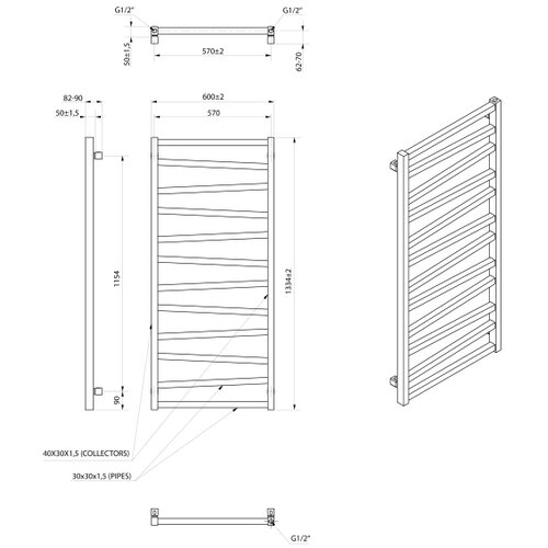 Sapho radijator za kupatilo zig 601W/230V 60x133 cm crna Slike