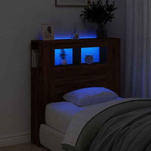 vidaXL LED posteljno vzglavje rjavi hrast 100x18,5x103,5 cm inž. les Cene