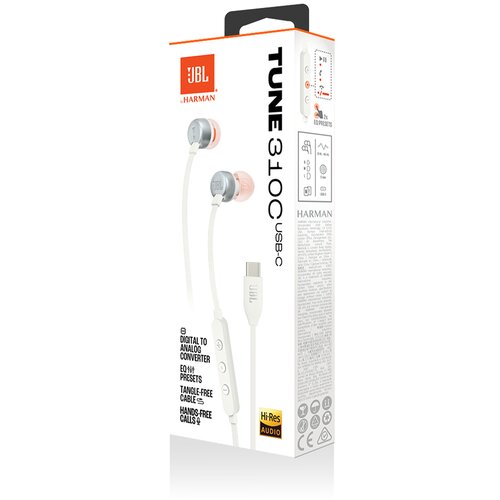 JBL USB-C žične slušalke Tune 310C, bele Cene