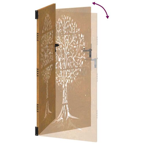  Vrtna vrata 85 x 175 cm od čelika COR-TEN s uzorkom stabla Slike