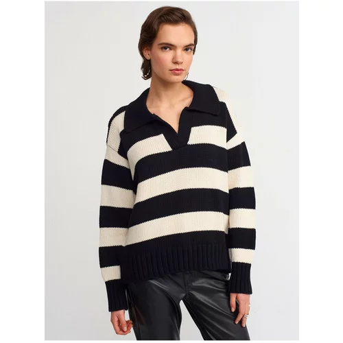 Dilvin 10195 Polo Neck Striped Sweater-black