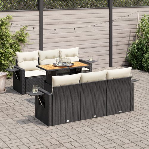  7-dijelni set vrtnih sofa od poliratana s jastucima crni Slike