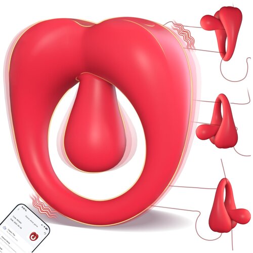 SuperLove Vibrating Cock Ring with 360 Adjustable Tongue with App Red Slike