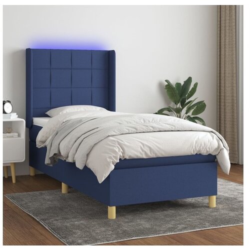 VidaXL Krevet box spring s madracem LED plavi 90x190 cm od tkanine Slike