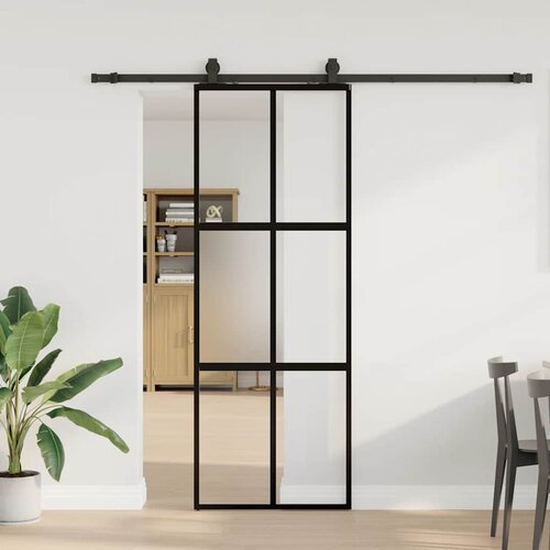 vidaXL Drsna vrata z opremo črna 76x205 cm kaljeno steklo Cene