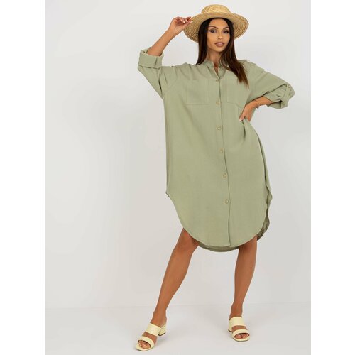 Fashion Hunters Light green midi dress with stand-up collar by OCH BELLA Slike