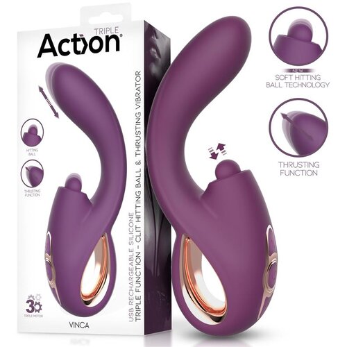 Action Vinca Triple Function Vibrator with Clit Hitting Ball &amp;amp; Thrusting Purple Slike