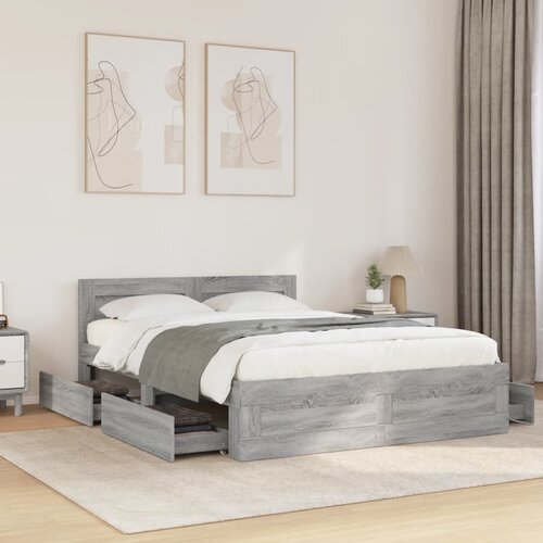 Furnova Posteljni okvir z vzglavjem siva sonoma 140x190 cm inž. les, (21933855) Slike