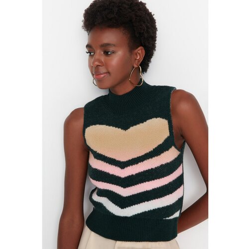 Trendyol Emerald Green Heart Jacquard Knitwear Sweater Slike