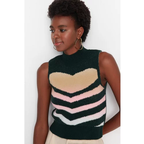 Trendyol Emerald Green Heart Jacquard Knitwear Sweater