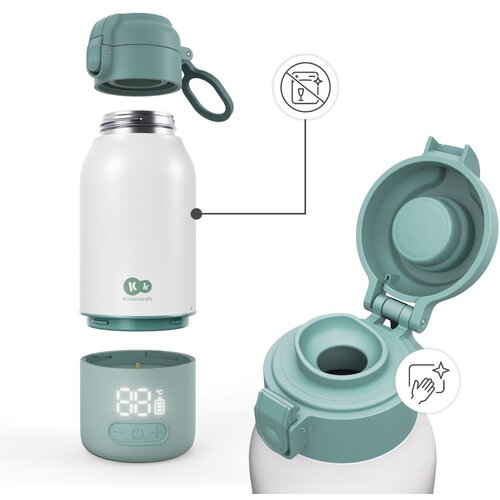 Kinderkraft GAJA prenosni grelnik - steklenička/termovka z baterijo 500 ml, zelena Slike