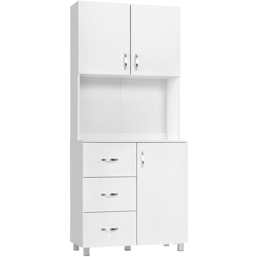 HOMCOM Moderna bela lesena bočna omara z 2 omarama, nastavljivimi policami, 1 odprto polico in 3 predali, 80x39,5x183,5cm, (20745519) Slike