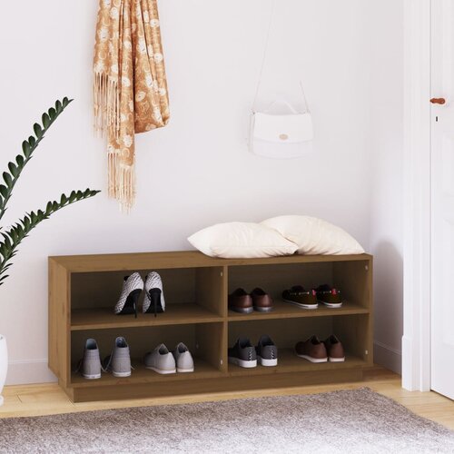 VidaXL omarica za čevlje medeno rjava 110x34x45 cm trdna borovina Slike
