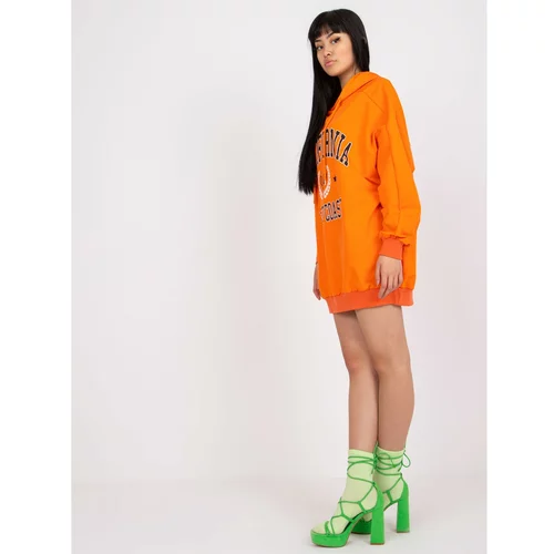 Fashion Hunters Orange oversized sweatshirt with a printed design and a hood