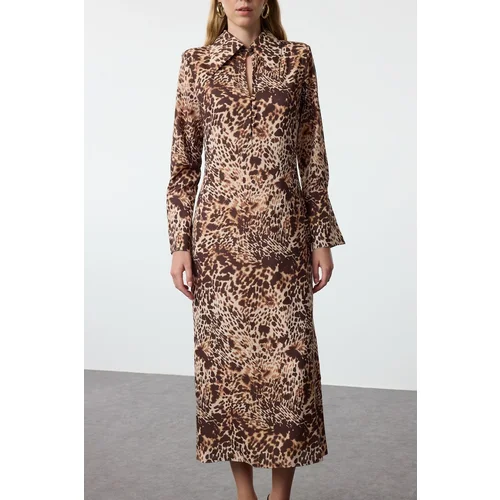 Trendyol Limited Edition Brown Leopard Midi Woven Dress