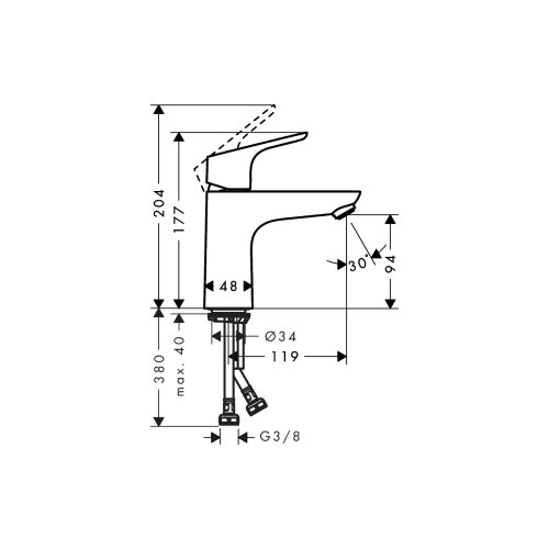 Hansgrohe enoročna armatura za umivalnik FOCUS 100 brez zgornjega dela sifona (31513000) Cene