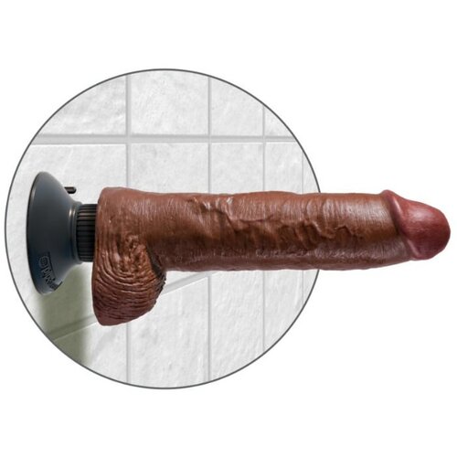 King Cock 25.5 CM VIBRATING COCK WITH BALLS BROWN Cene