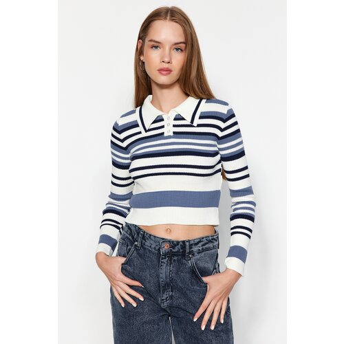 Trendyol Ecru Crop Polo Collar Knitwear Sweater Cene