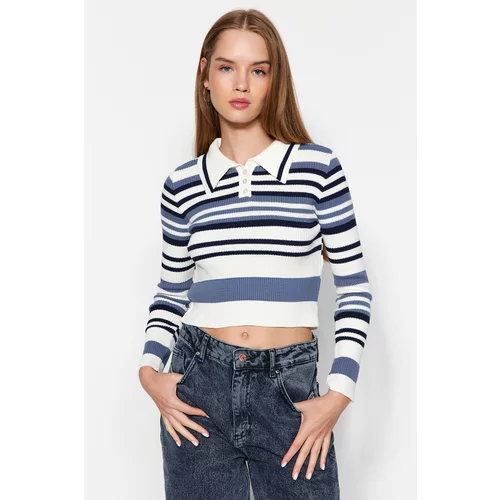 Trendyol Ecru Crop Polo Collar Knitwear Sweater