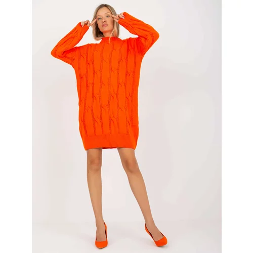 Fashion Hunters Orange knitted dress with a stand-up collar RUE PARIS