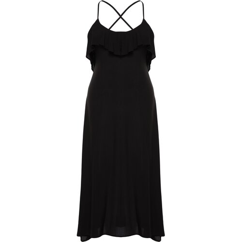 Trendyol Curve Black Maxi Collar Flounce Plus Size Beach Dress Cijene