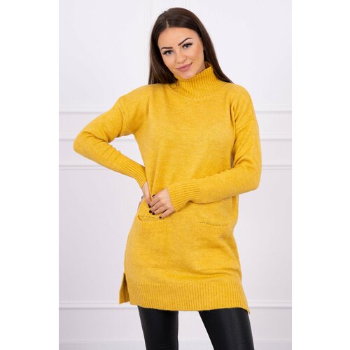 Kesi Sweater with mustard stand-up collar Slike