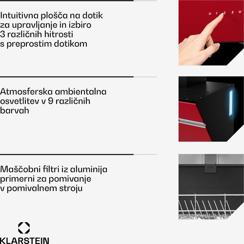 Klarstein Alina napa za odsesavanje, 60 cm, 600 m&amp;sup3;/h, Tiha, EEK A Slike