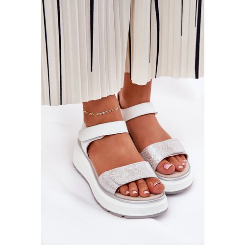 S. BARSKI Women's Leather Sandals On Platform And Wedge With Velcro S.Barski Cene