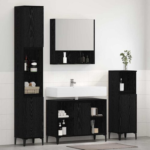  Set namje&amp;scaron;taja za kupaonicu 3 kom. Crni hrast Konstruirano drvo Crna 30 x 30 x 190 cm Slike