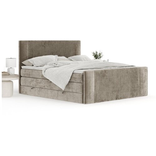 Maison de R&amp;ecirc;ve Svetlo rjava boxspring postelja s prostorom za shranjevanje 160x200 cm Bergamo &amp;ndash; Slike