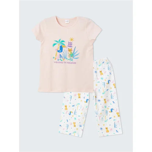 LC Waikiki Crew Neck Printed Short Sleeve Girls' Pajamas Set