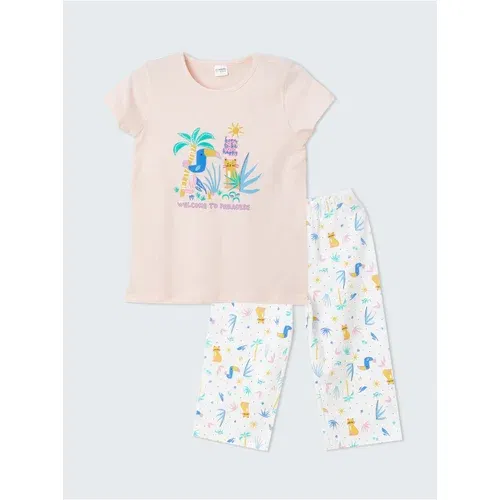 LC Waikiki Crew Neck Printed Short Sleeve Girls' Pajamas Set