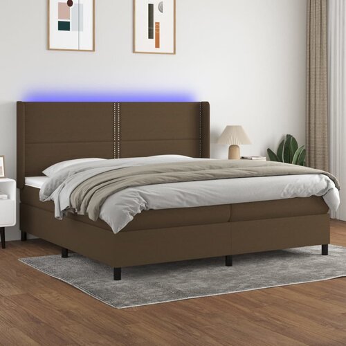 Krevet box spring s madracem LED tamnosmeđi 200x200 cm tkanina Cijene