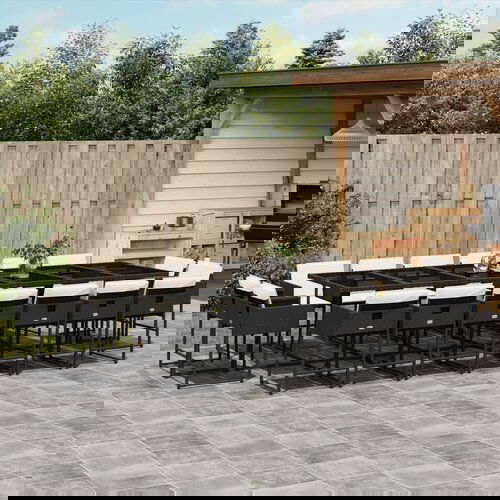  The Living Store Vrtna jedilna garnitura z blazinami 17-delna črn poli ratan - Vrtna Jedilna Garnitura, (21464416) Slike