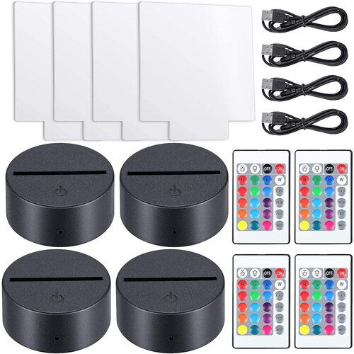 Venisymlis 4x 3D LED Lučke, 4 Akrilne Plošče, Daljinec, USB, 16 Barv, Več Načinov, Soba Dekor, (22068325) Cene