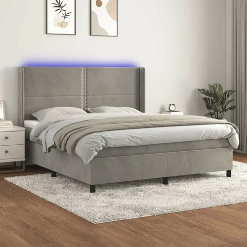  Box spring postelja z vzmetnico LED svetlo siva 160x200cm žamet, (20896680)